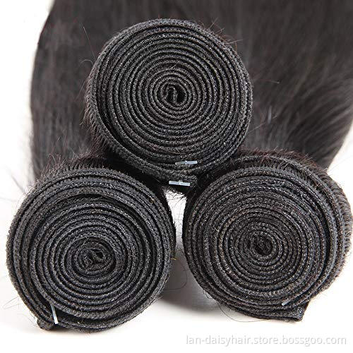 Lan-Daisy BrazilianStraight Bundles With Closure Remy   6-26 inch Human Hair 3 Bundles With Closure Brazilian Hair 10A Grade